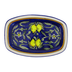 Le Souk Ceramique - Rectangular Stoneware Platter Citronique Design - Serving And Salad Bowls