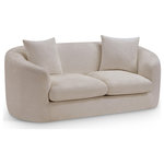 Meridian Furniture - Penelope Upholstered Loveseat, Beige, Chenille Fabric - Discover the sophisticated charm of the Penelope loveseat, crafted in luxurious soft beige chenille fabric. This elegant piece features a solid wood inner frame for durability and a contemporary design that elevates any space. Included pillows enhance its comfort and style, making it an ideal centerpiece for gatherings. Transform your home with the true embodiment of refined taste and timeless beauty.