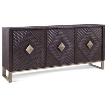 75" Wood Server Sideboard Carved Doors Bronze Accents Cabinet Art Deco
