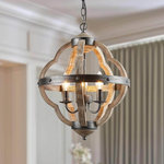 LALUZ - LALUZ 3-Light Lantern Geometric Pendant Chandelier - Crafted of wood in a antique finish,this 3-light pendant makes a splash in any space.