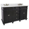 Black Recessed Panel Vanity Set With Fluted Pilasters, Dual Sink