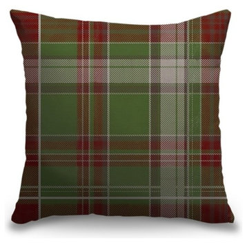 "Muted Red and Green Tartan Plaid" Pillow 16"x16"
