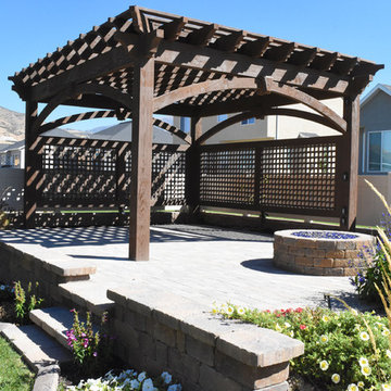 Pergola w/Privacy Lattices, Outdoor Power & Timber Frame Garden Boxes