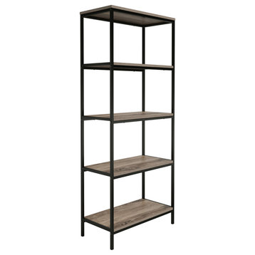 5-Tier Bookshelf Open Industrial Style Etagere Wooden Rustic Shelving Unit, Gray Woodgrain