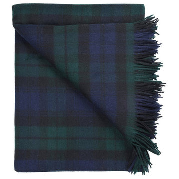 Prince of Scots Highland Tartan Tweed Merino Wool Throw, Black Watch