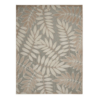 10' X 13' Natural Floral Non Skid Indoor Outdoor Area Rug - Tropical ...