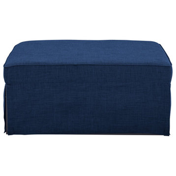 4 In 1 Convertible Ottoman, Padded Seat With Skirting & Pillow, Blue