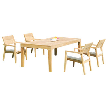 5-Piece Outdoor Teak Dining Set: 122" Rectangle Table, 4 Celo Stacking Chairs