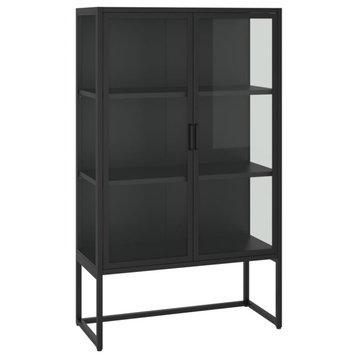 vidaXL Highboard Black 53.1" Steel and Tempered Glass Side Cabinet Furniture