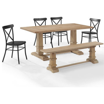 Crosley Joanna 6 Piece Wooden Farmhouse Dining Set in Rustic Brown and Black