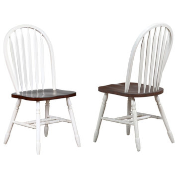 Andrews Arrowback Dining Chair | Antique White And Chestnut Brown | Set Of 2