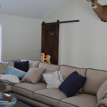 Family room with sliding barn door