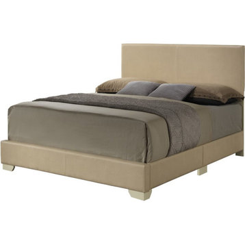 Glory Furniture Aaron Faux Leather Upholstered King Bed in Beige