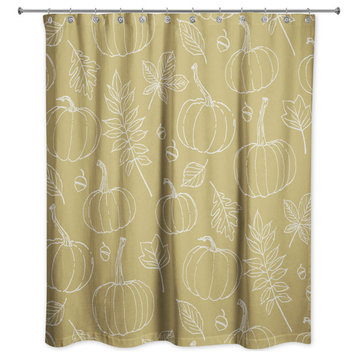 Mustard Yellow Fall Pattern 71x74 Shower Curtain