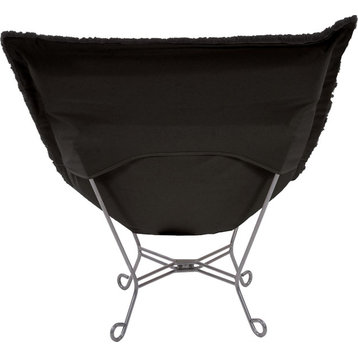 HOWARD ELLIOTT ANGORA Pouf Chair Ebony Black Polyester High-Pile Faux