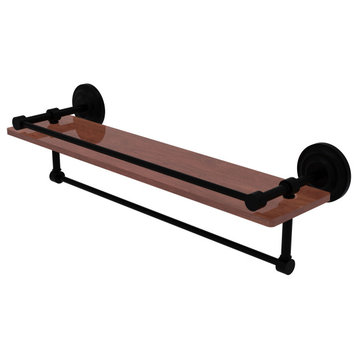 Que New 22" Wood Shelf with Gallery Rail and Towel Bar, Matte Black