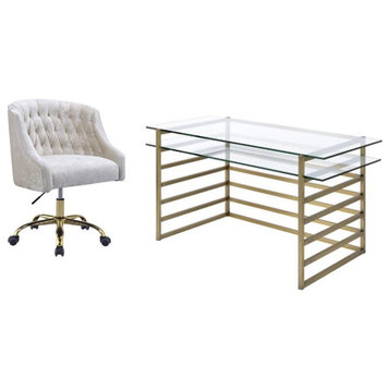 Home Square 2-Piece Set with Office Chair and Rectangular Desk in Gold