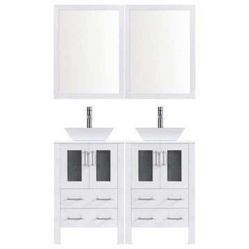 Modern Bathroom Vanity Set With Mirror and Sink, White, 48"