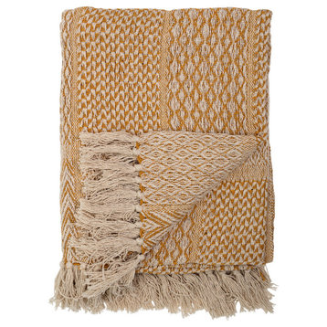 Soft Cotton Blend Knit Throw with Fringe, Mustard Yellow