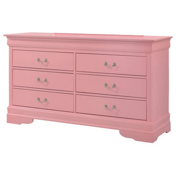 Louis Phillipe 6-Drawer Pink Double Dresser 33 in. X 18 in. X 60 in.