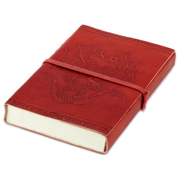 Novica Handmade Twin Dragons Embossed Leather Journal