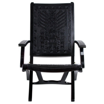 NOVICA Inca Gods And Tornillo Wood And Leather Chair
