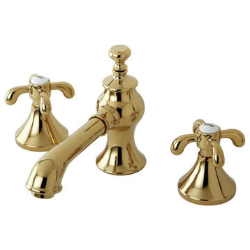 Elegant Widespread Bathroom Faucet, Curved Crossed Handles, Polished Brass