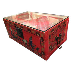 Pair Of Vintage Red Papier Mache Chinese Storage/Table Trunks - Products