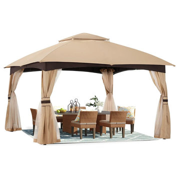 Patio Pergola, Metal Frame With Arch Dome Top and Rip Lock Fabric Cover, Khaki