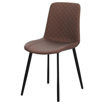 Set of 4 Dining Chair, Metal Frame With Faux Leather Seat and Sloped Back, Brown
