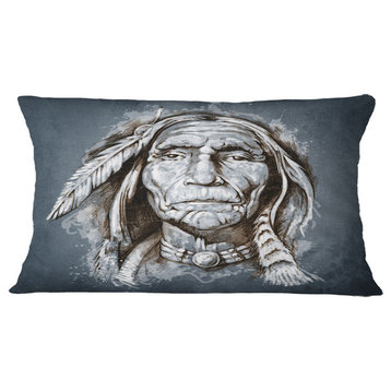 Sketch of Tattoo American Indian Portrait Throw Pillow, 12"x20"