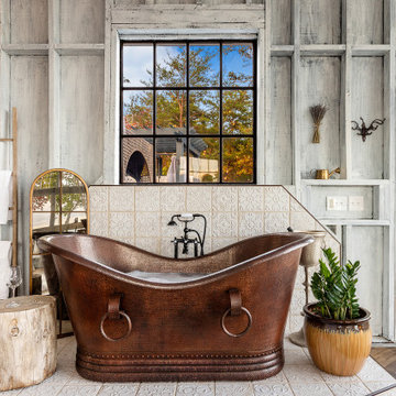 67" Hammered Copper Double Slipper Bathtub With Rings (BTDR67DB)