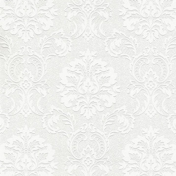 Plouf White Damask Paintable Wallpaper Bolt