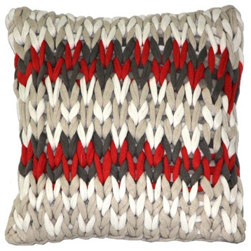 Pillow Decor, Hygge Nordic Chunky Knit Pillow, Red and Gray