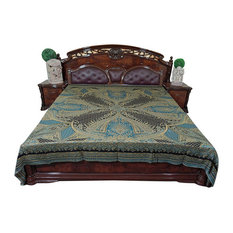 Mogul Interior - Moroccan Bedding, Pashmina Wool Blanket Throw, Turquoise Black Paisley - Blankets