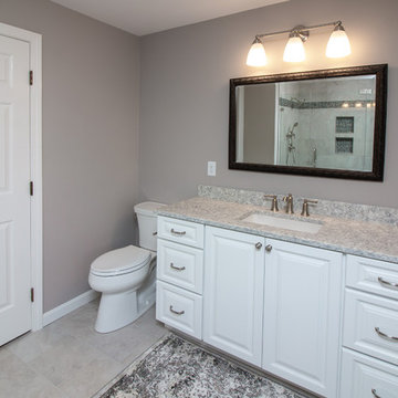 Contemporary Latte Vanity finish Bath Remodel w/ Bliss Mosaic tile wall accent