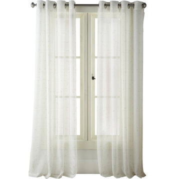 Sanara Sheer Grommet Curtains With Gold Slubs Set of 2, White/Gold, 52 X 63"