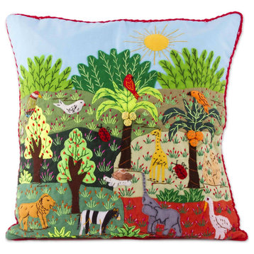 NOVICA Summer In The Jungle And Cotton Blend Patchwork Cushion Cover
