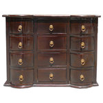Golden Lotus - Chinese Brown 12-Drawer Chest - This is a nicely made chest of drawer cabinet with 12 drawers for storage. Two side colume are in half round shape. The top is a layer of decorative leather skin.