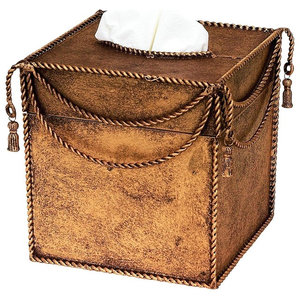 Luxe Gold Iron Tissue Box Holder Cover Ornate Swag Tassel Romantic Old World 