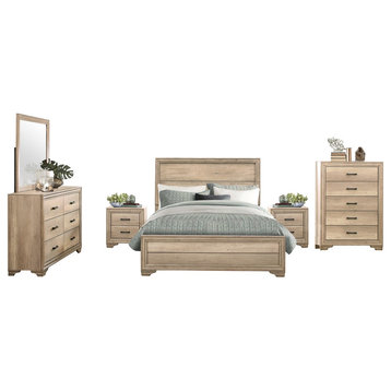 6-Piece Landen E King Bed, Dresser, Mirror, 2 Nightstand, Chest Bleach Wood