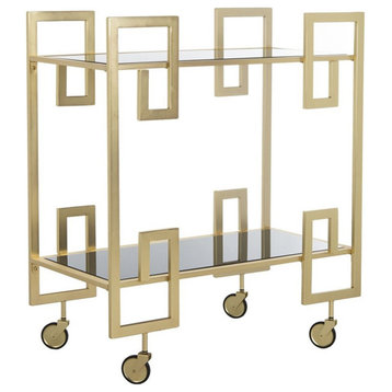 Safavieh Eliza 2 Tier Glass Bar Cart in Gold and Black
