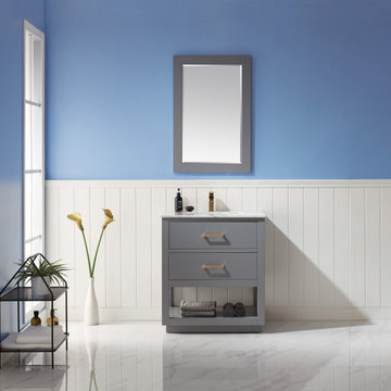 Remi 30" Single Bathroom Vanity Set in Gray and Carrara White Marble Countertop