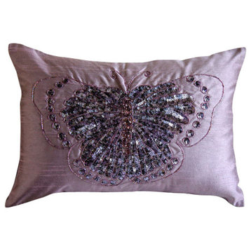 Purple Glitter Wings, Purple Art Silk 12"x18" Lumbar Pillow Cover