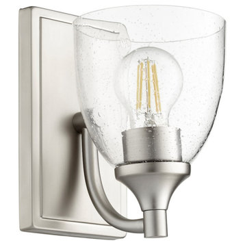 Quorum Enclave 1 Light Wall Mount, Satin Nickel/Clear Seeded