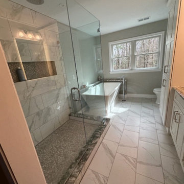 Bathroom Project with Glass Shower Vanity and Free Standing Tub