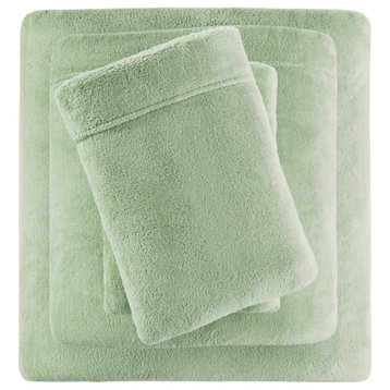 True North by Sleep Philosophy Knitted Plush Sheet Set, Green, Twin