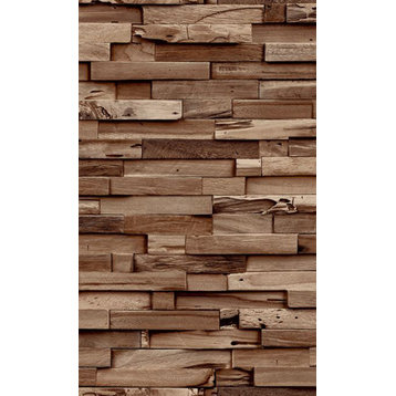 Rustic Wood Look Textured Wallpaper, Brown, Sample