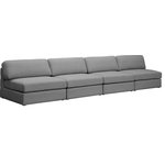Meridian Furniture - Beckham Linen Textured Fabric Upholstered 4-Piece Modular Sofa, Grey - Liven up your living space with this Beckham grey durable linen polyester fabric sofa. Its grey color complements any contemporary home decor, while its durable linen and polyester fabric upholstery provides you with a soft and comfortable place to sit. This sofa is modular, so you can create infinite configurations, which are easily attached using the attachment latch underneath. Its linen, wood, and foam construction guarantees stability for years to come.