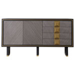 Homary - Sideboard Buffet Glass Top with Storage Modern Sideboard Table with Brass - A reflection of impeccable taste, the Dewion Furniture Collection features clean lines and textured veneer details for a sophisticated look. Combining the low-profile finish and delicate gold handles, this cabinet gives out enticing elegance. Behind the push-to-open doors, it boasts a shelf to organize your glassware, plates, platters and table linens. While 4 pull-out drawers provide a place for any odds and ends. Durable pipe wood and textured veneer ensure durability and beauty, while HDF and brass sleeve for sturdy support. Comes with the tempered top, it offers plenty of space to stage framed photos, artful accents, and beyond. Simple but stunning design, this sideboard buffet is a great addition.
